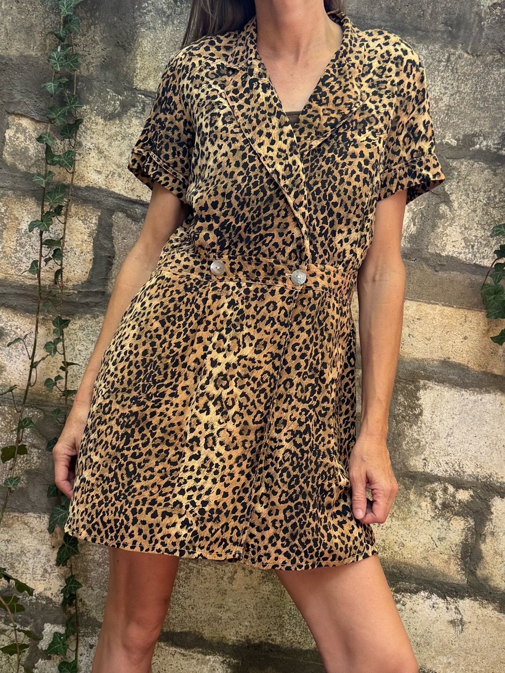 VTG Silk Leopard Print Shirt Dress